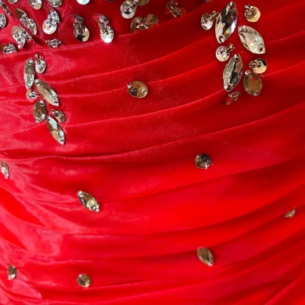 Red One-Shoulder Ruffled Gown - Picture 8 of 15